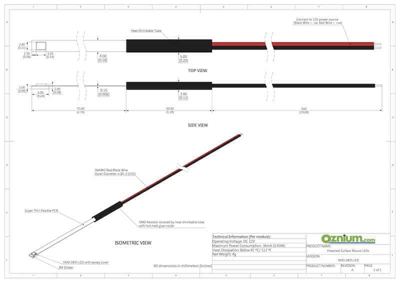 Surface Mount LED 2835 Tech Diagram